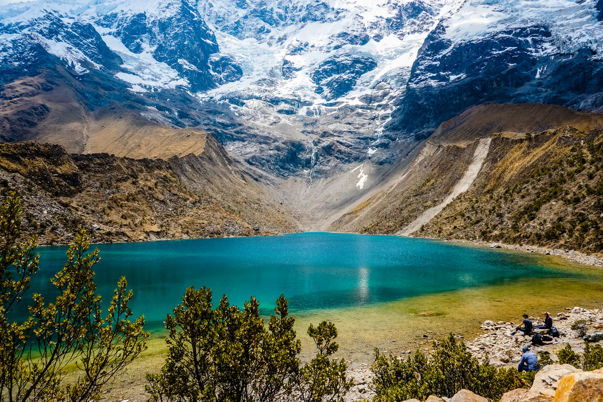 Humantay Lake with snowy Andean mountains, Cusco, Peru.